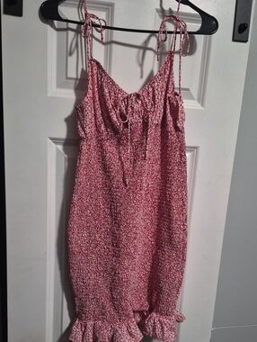 Tie-Strap Pink Smocked Sundress